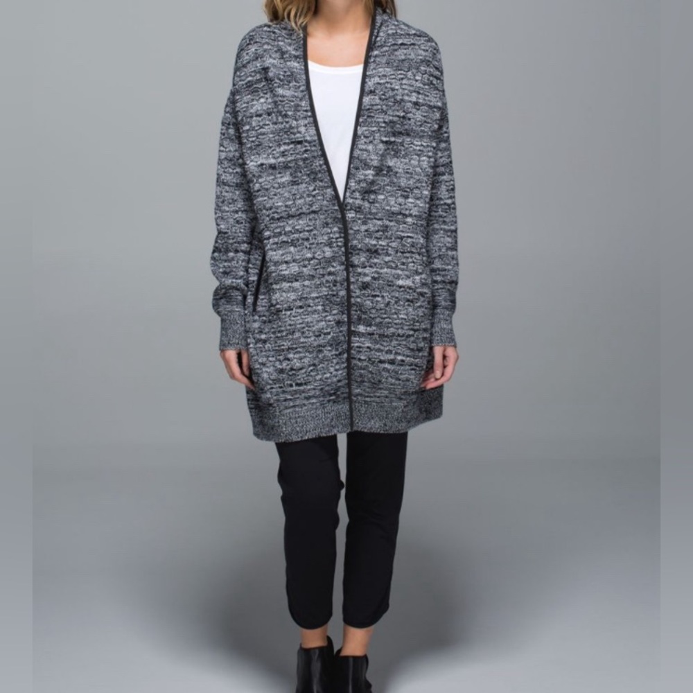 Lululemon | Cardi All Day Black White Comfy Pocket Knit Snap Cardigan Size XS/S